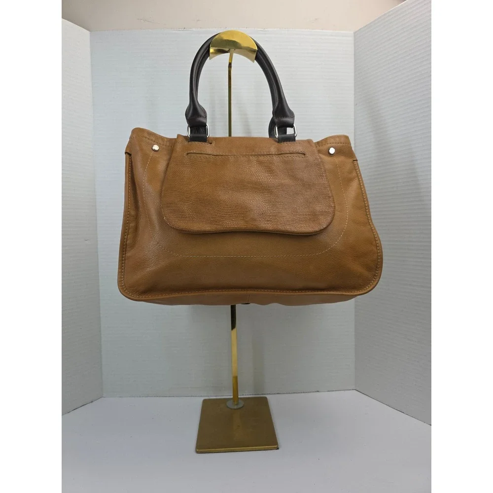 Longchamp Paris Tan Leather Lizard Embossed Satchel Handbag Made in France